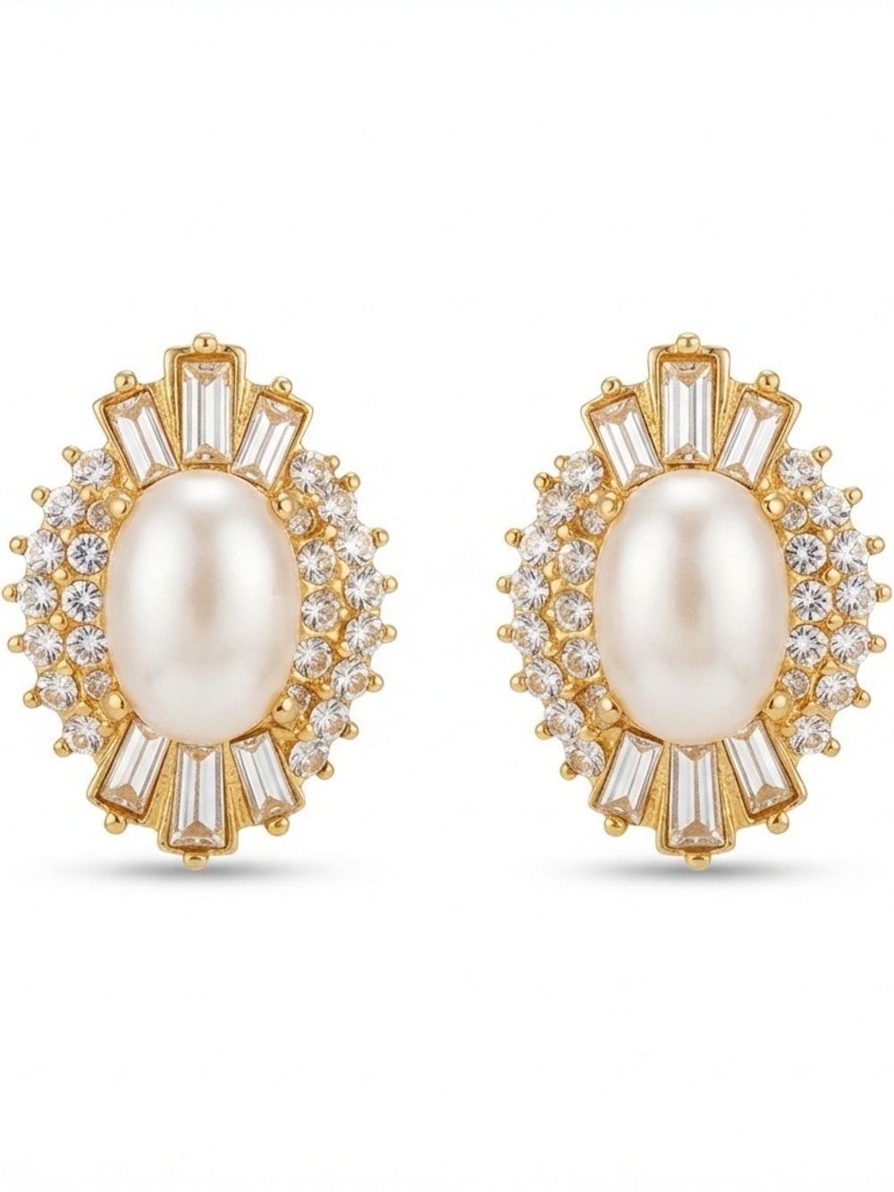 Gold Pearl Halo Earrings - Classic Women's Jewelry 1990’s